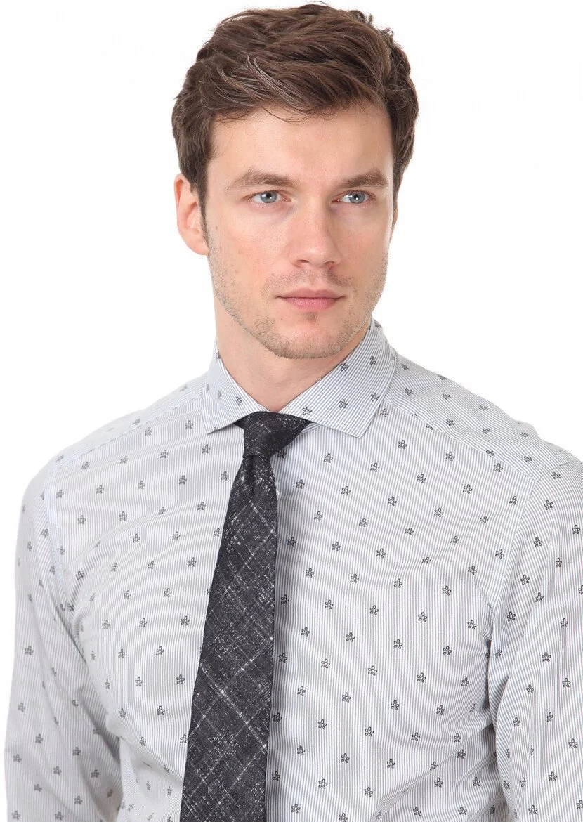 Black Printed Slim Fit Weaving Casual 100% Cotton Shirt 