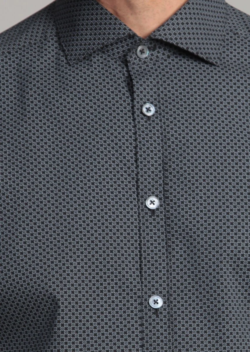 Black Printed Slim Fit Weaving Classical Cotton Blended Shirt - 4