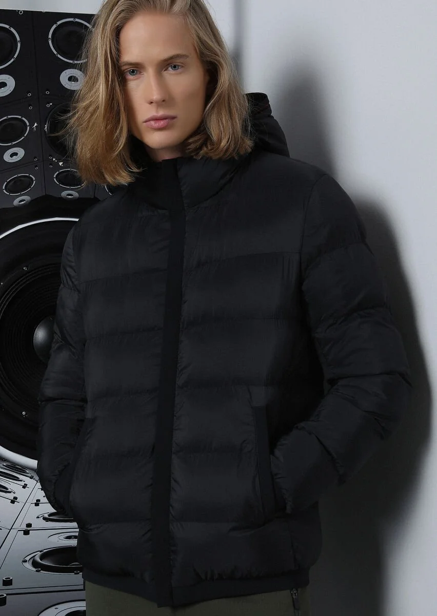 Black Puffer Weaving Coat - 1