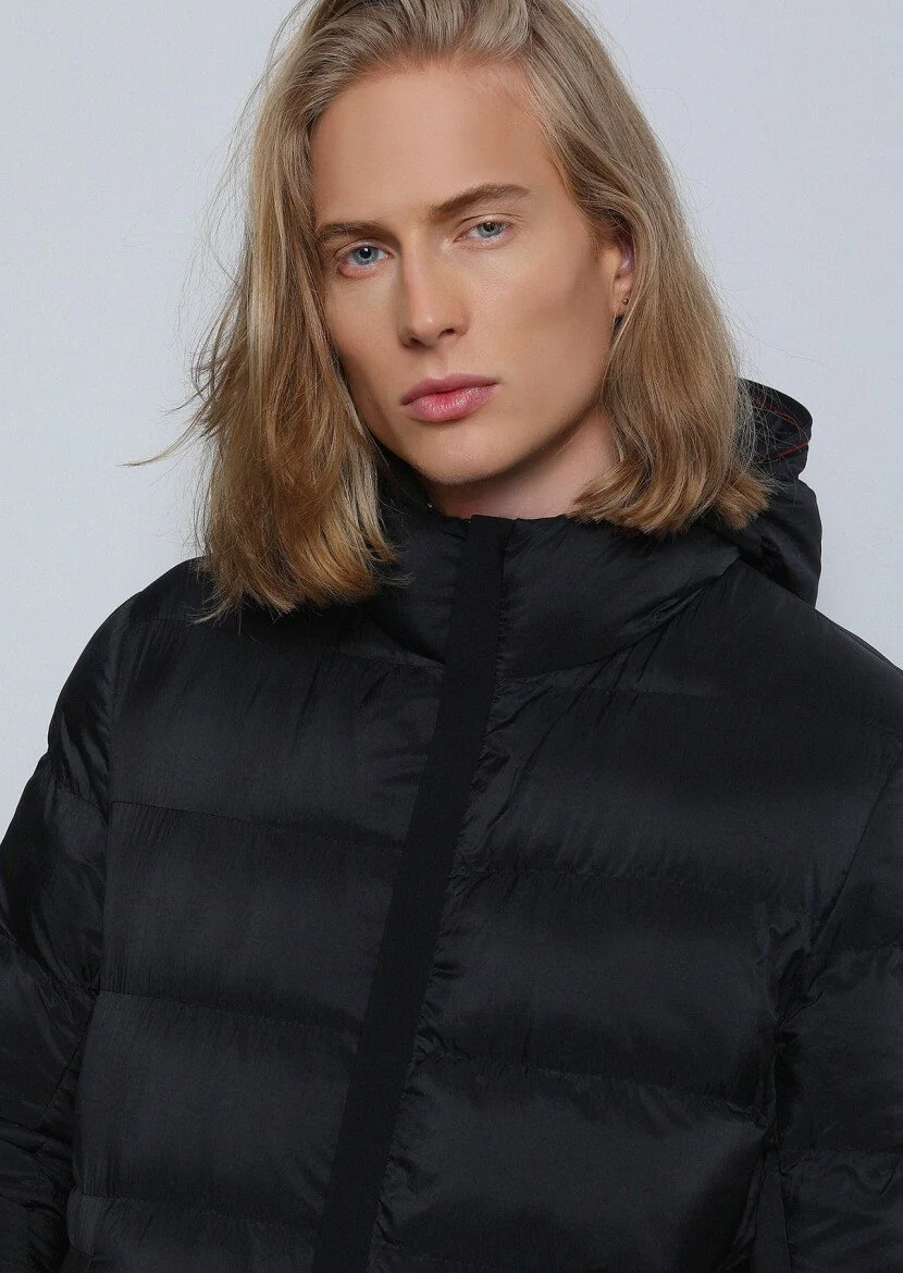 Black Puffer Weaving Coat - 2