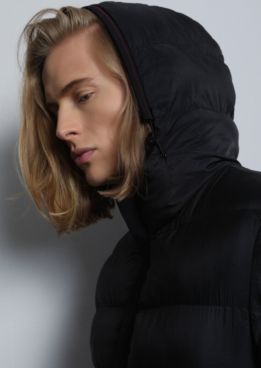 Black Puffer Weaving Coat - 3