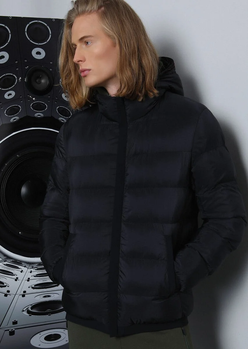 Black Puffer Weaving Coat - 4