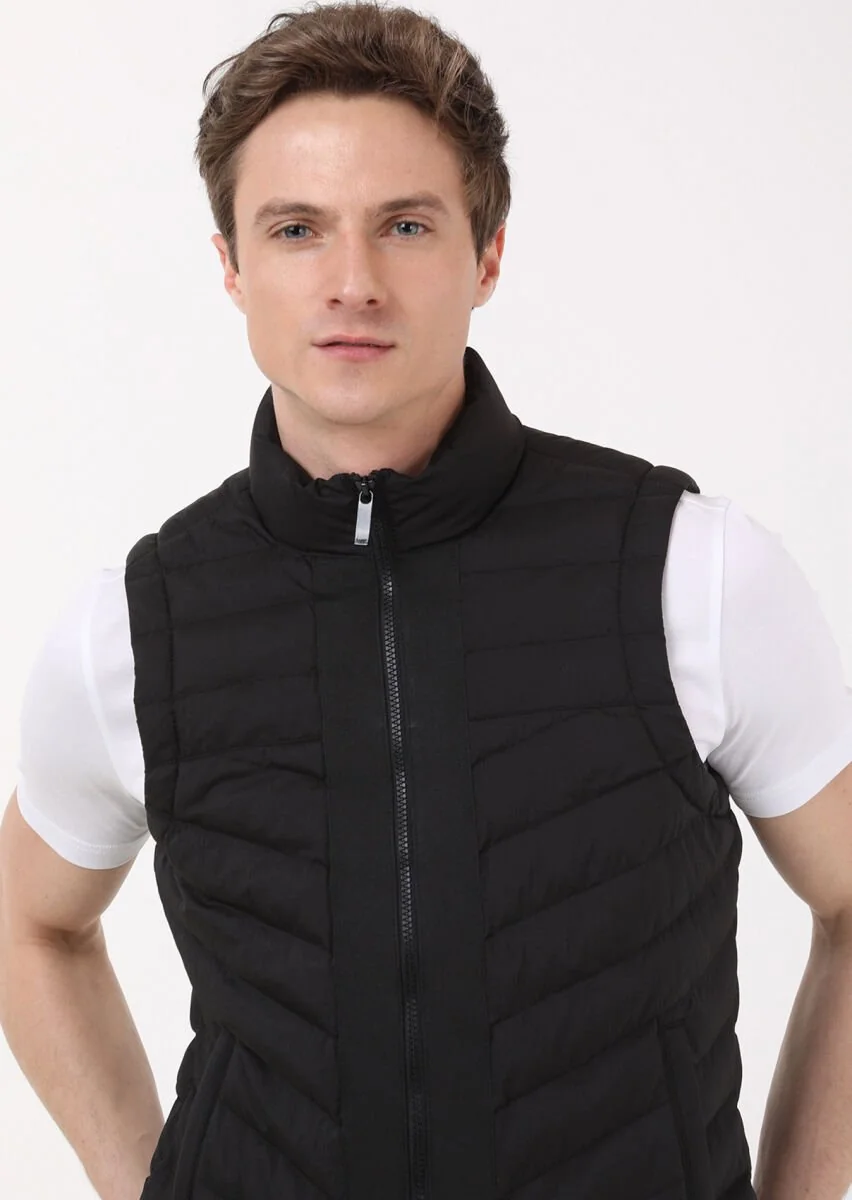 Black Puffer Weaving Puffer Vest - 4