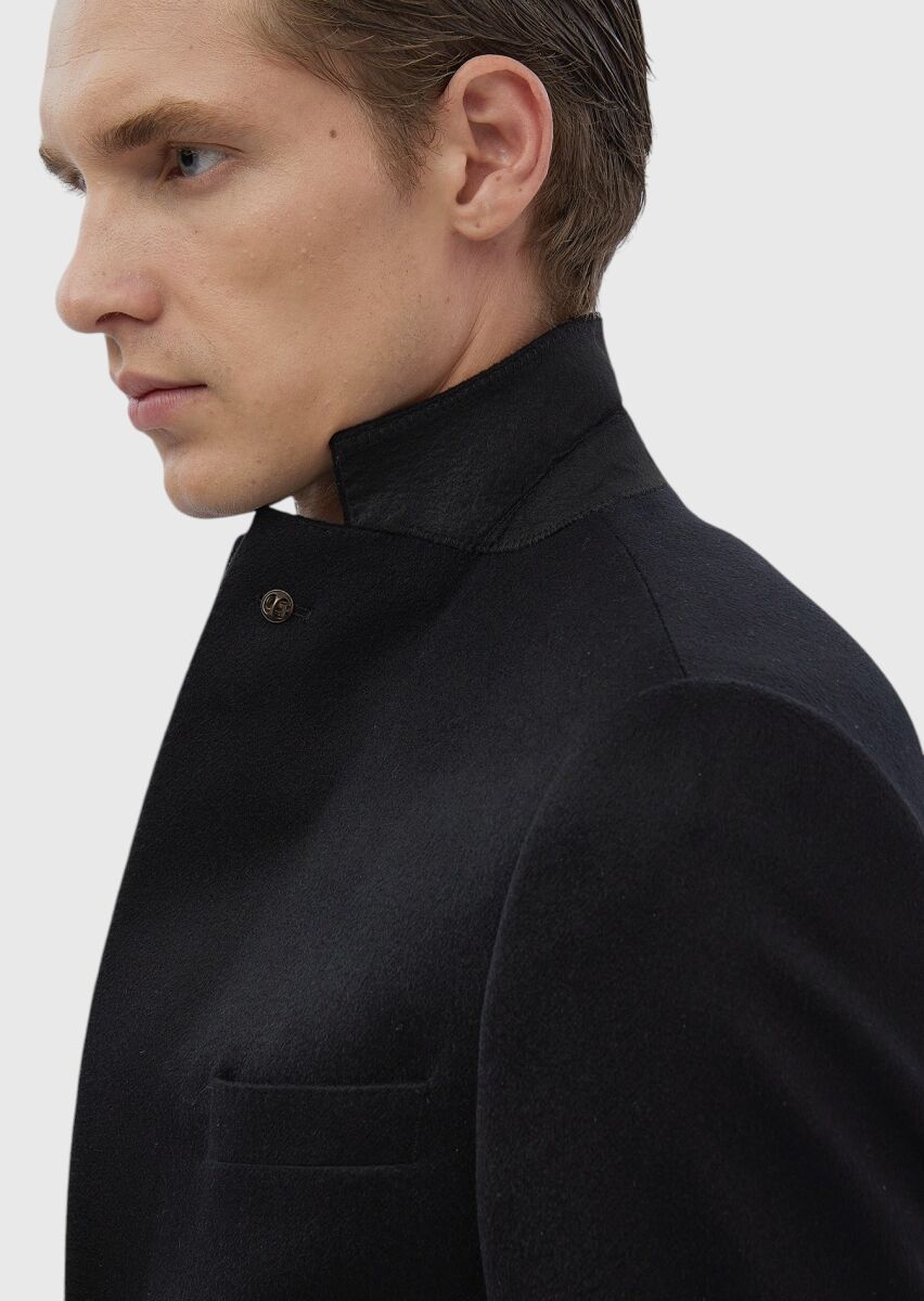 Black Regular Fit 100% Cashmire Jacket - 5