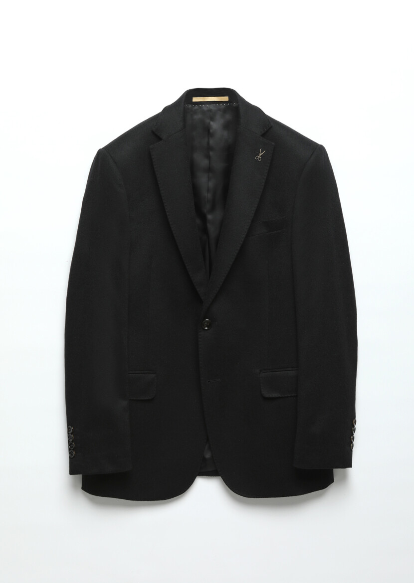 Black Regular Fit 100% Cashmire Jacket - 9