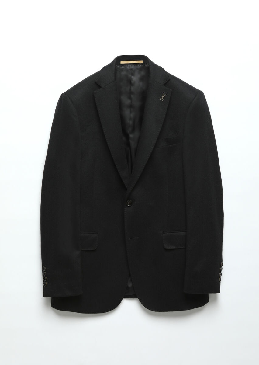 Black Regular Fit 100% Cashmire Jacket - 9