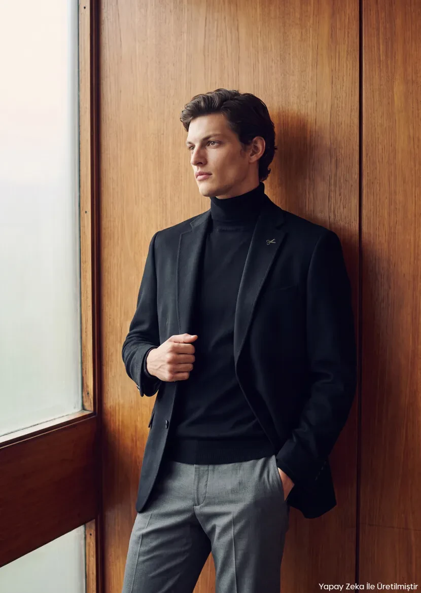 Black Plain Regular Fit 100% Cashmire Jacket - RAMSEY