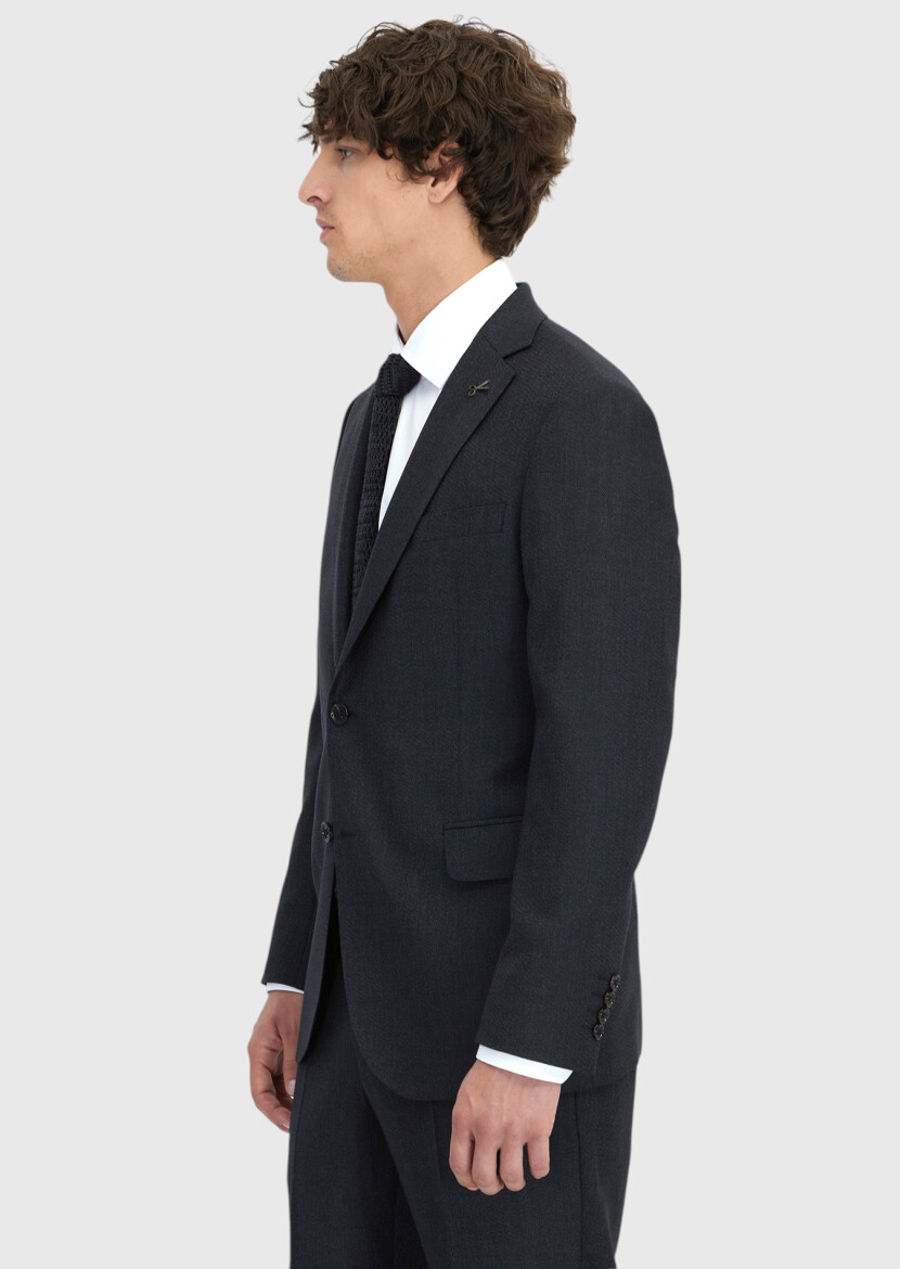 Black Regular Fit 100% Wool Suit - 4