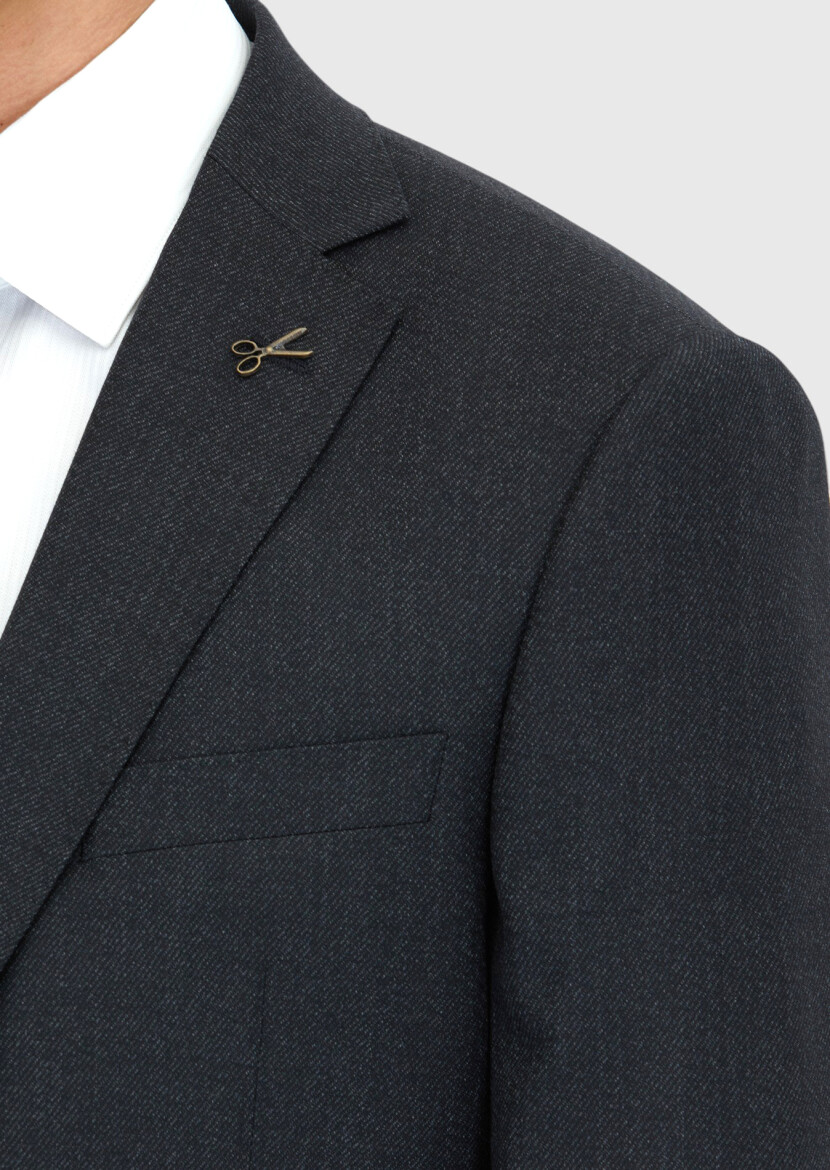 Black Regular Fit 100% Wool Suit - 5