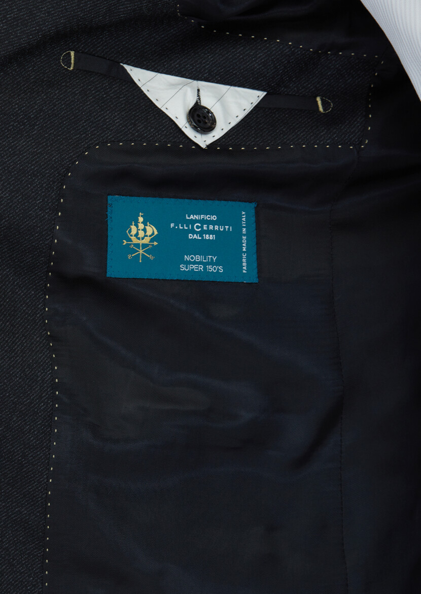 Black Regular Fit 100% Wool Suit - 7