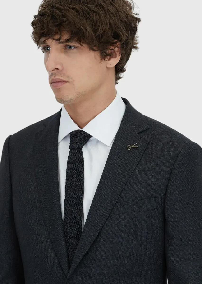Black Regular Fit 100% Wool Suit - 3