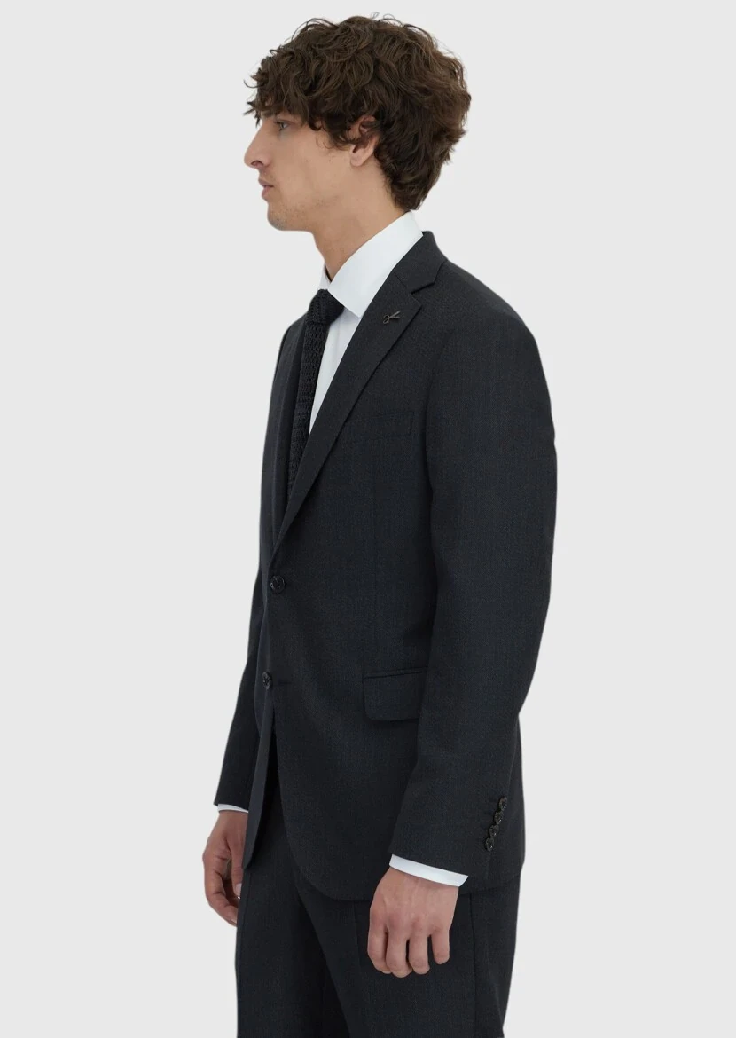 Black Regular Fit 100% Wool Suit - 4