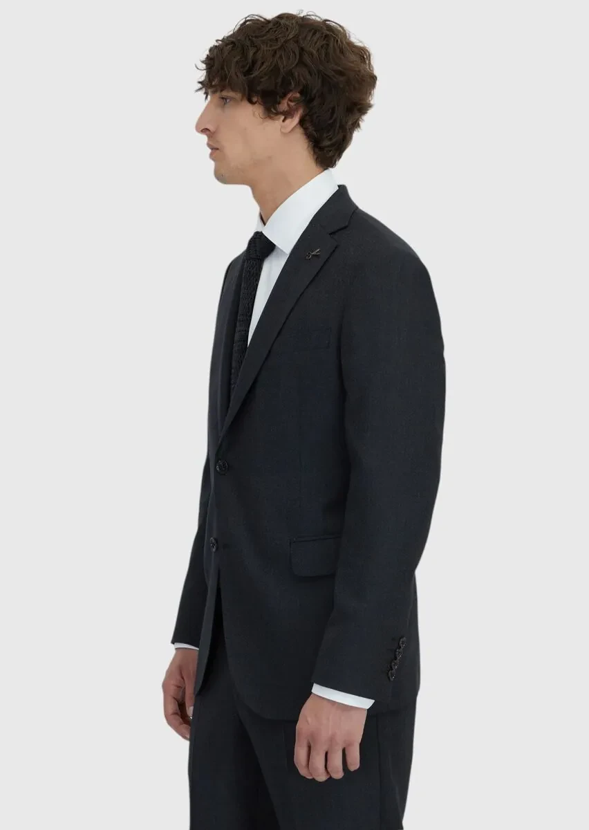 Black Regular Fit 100% Wool Suit - 4
