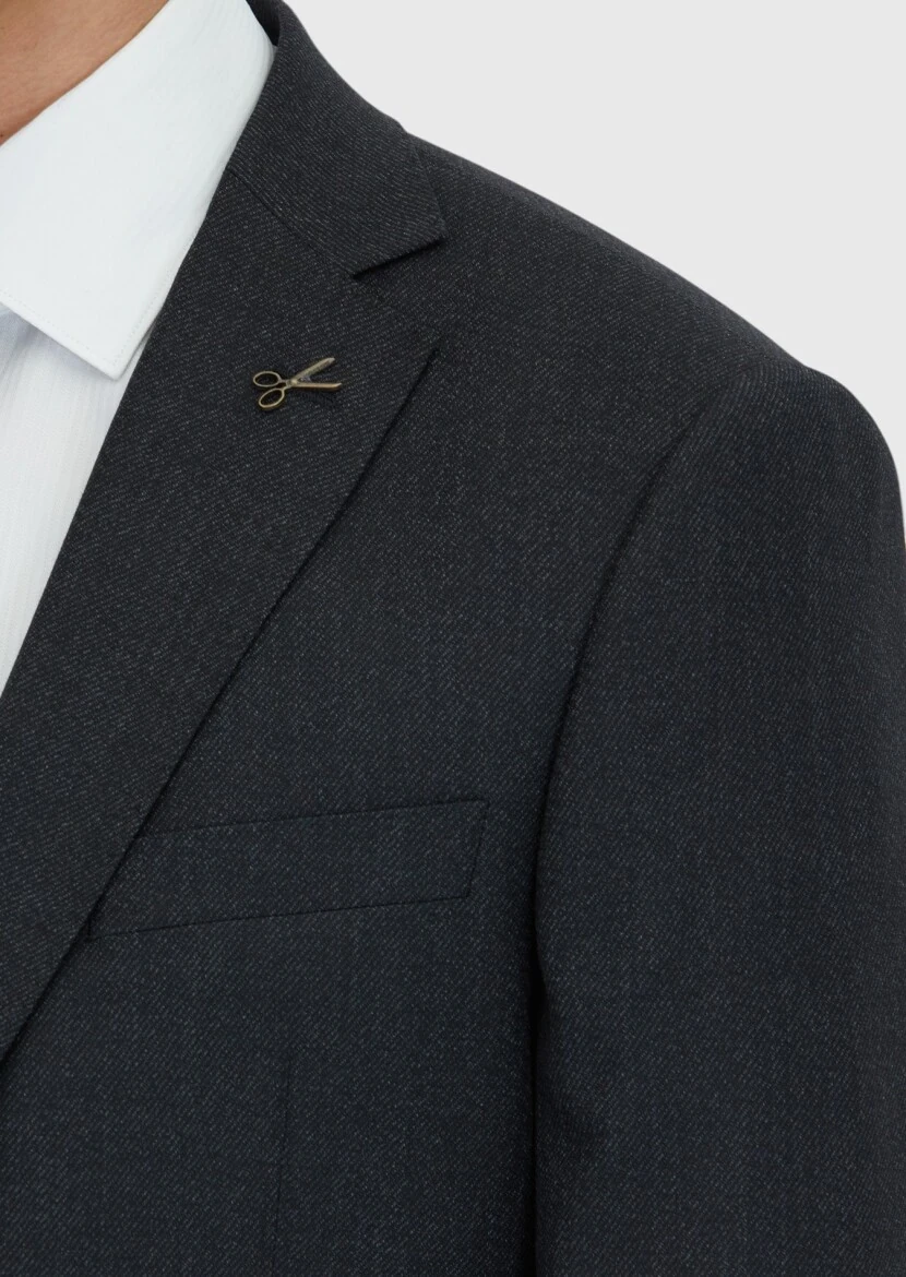 Black Regular Fit 100% Wool Suit - 5