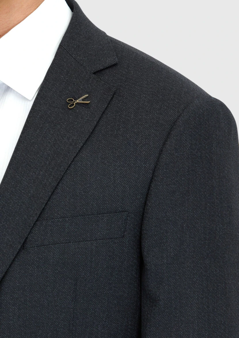 Black Regular Fit 100% Wool Suit - 5