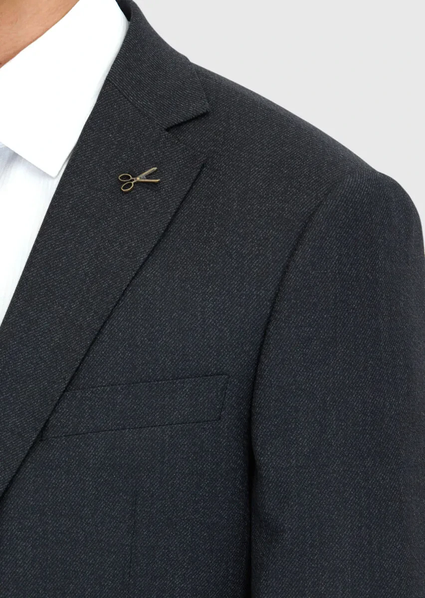 Black Regular Fit 100% Wool Suit - 5