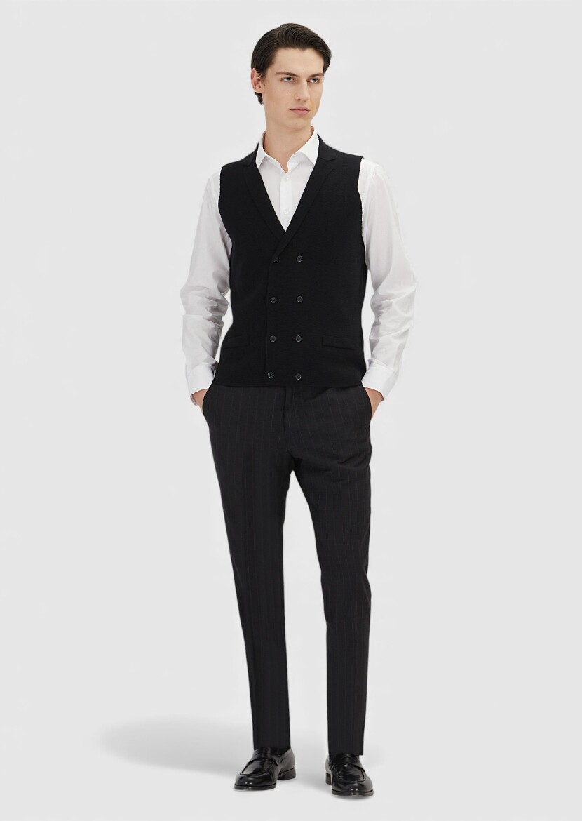 Black Regular Fit Butterfly Collar Casual Knitting Knit Vest - RAMSEY