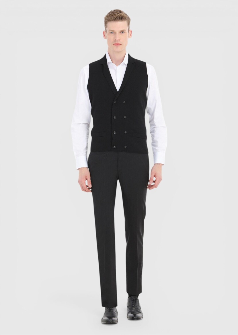 Black Regular Fit Butterfly Collar Casual Knitting Knit Vest - RAMSEY