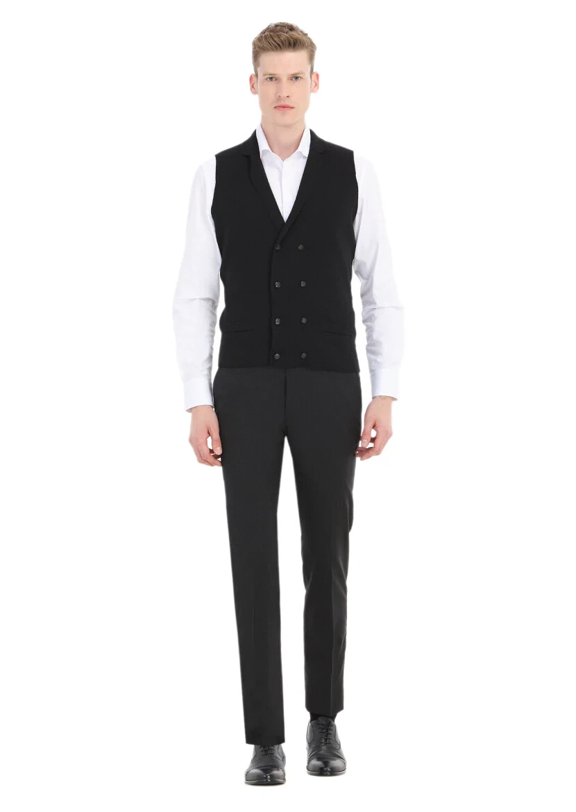 Black Regular Fit Butterfly Collar Casual Knitting Knit Vest 