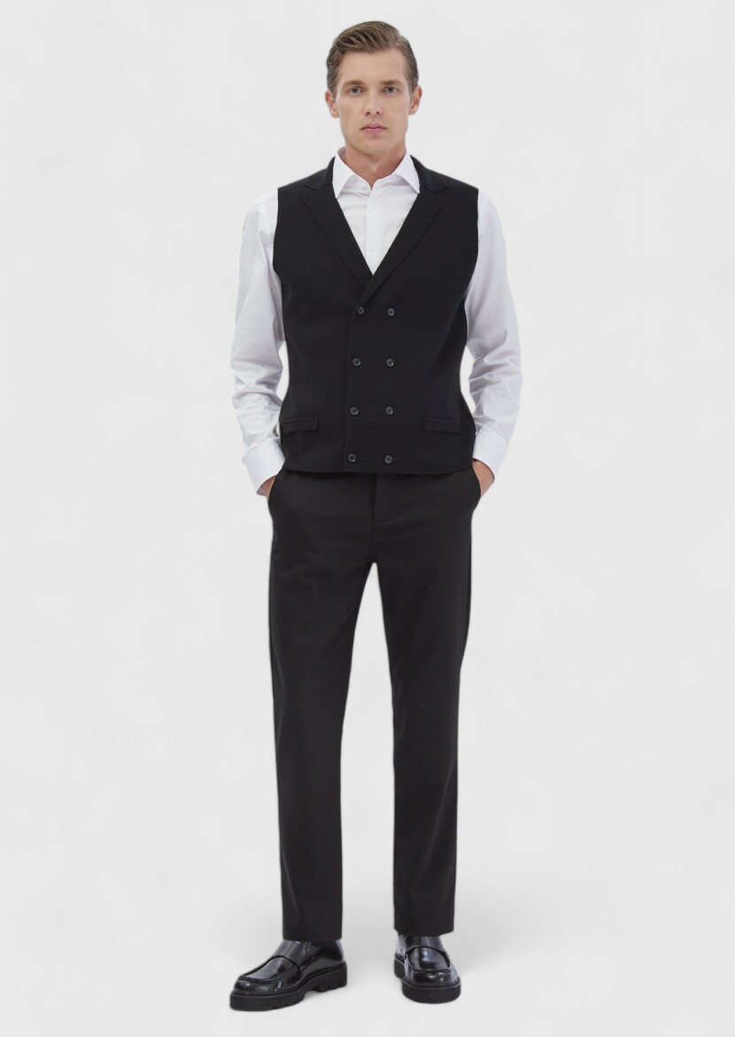 Black Regular Fit Butterfly Collar Casual Knitting Knit Vest 