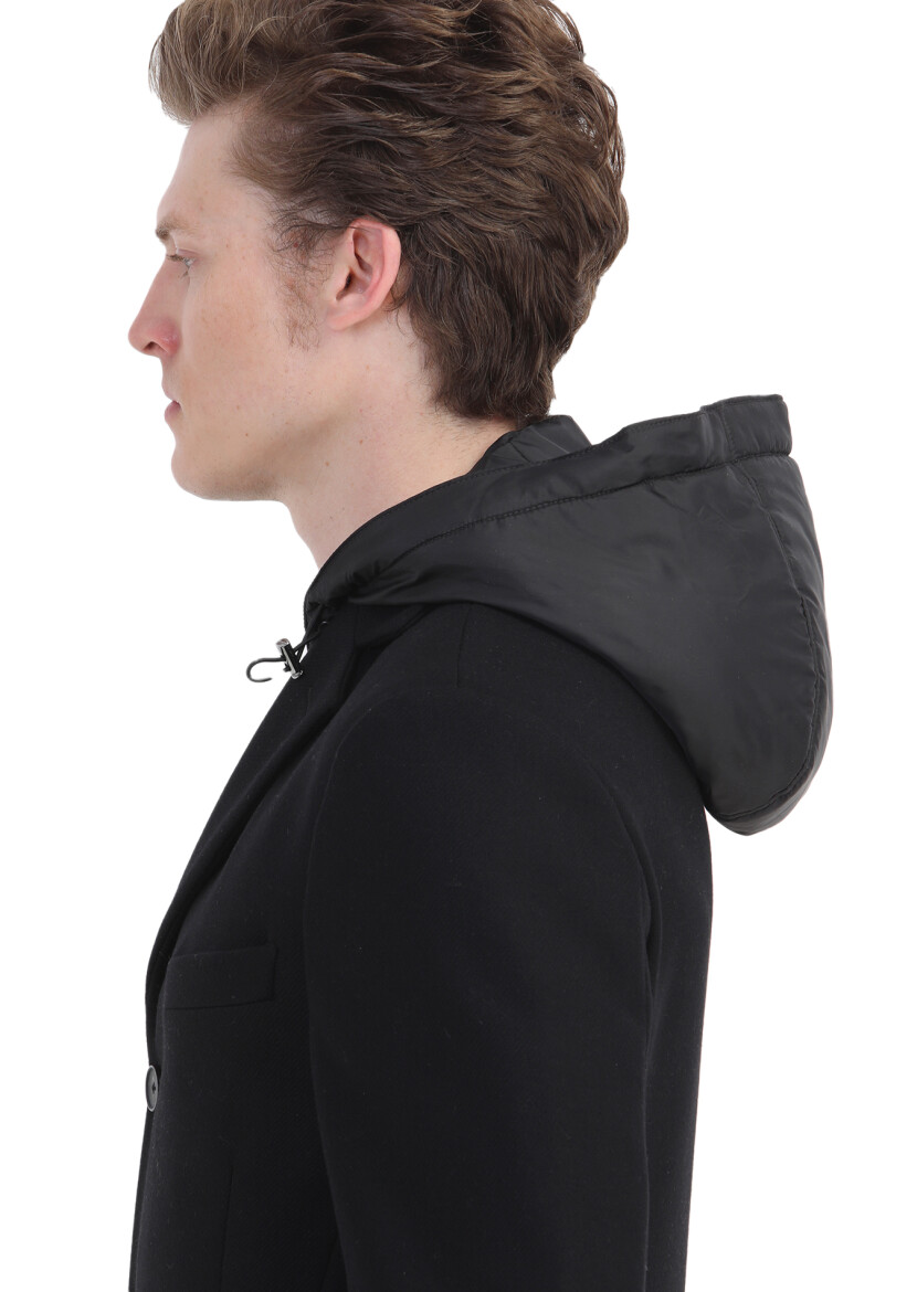 Black Regular Fit Butterfly Collar Casual Weaving Overcoat - 7