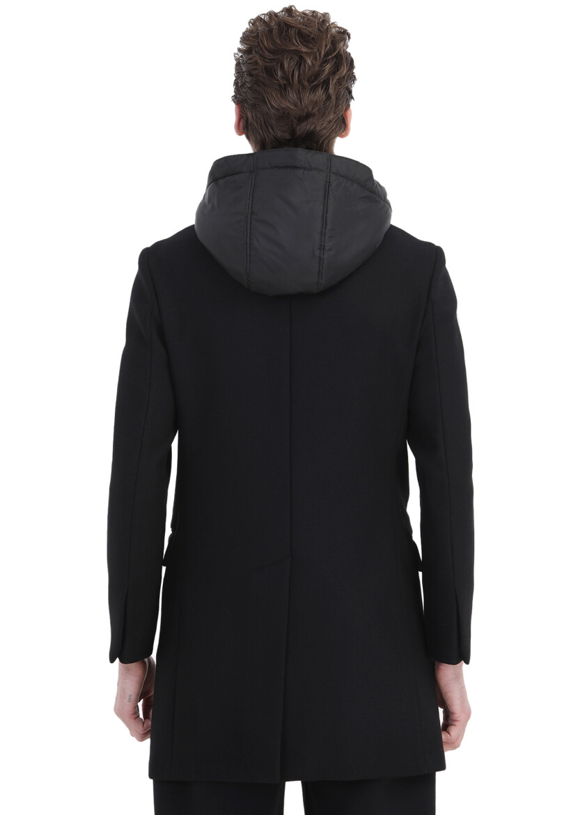 Black Regular Fit Butterfly Collar Casual Weaving Overcoat - 8