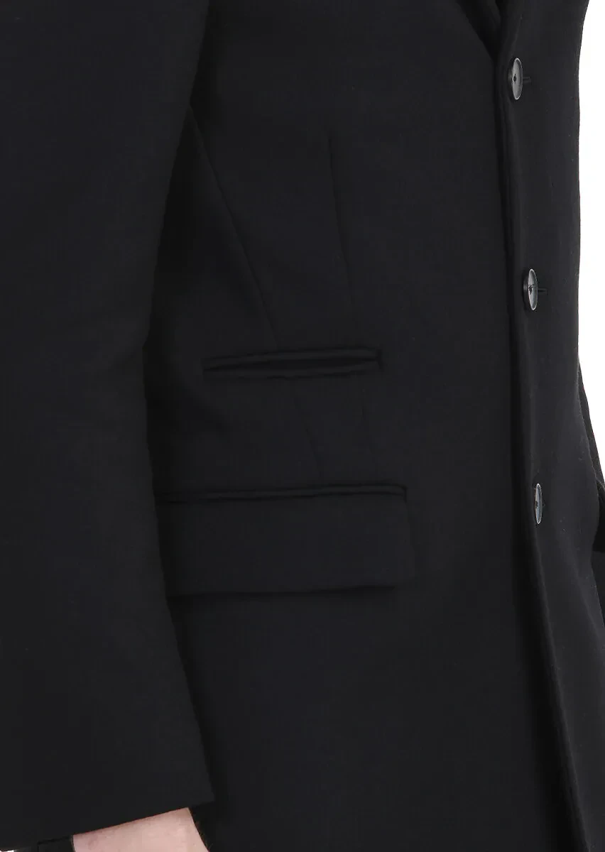 Black Regular Fit Butterfly Collar Casual Weaving Overcoat - 6