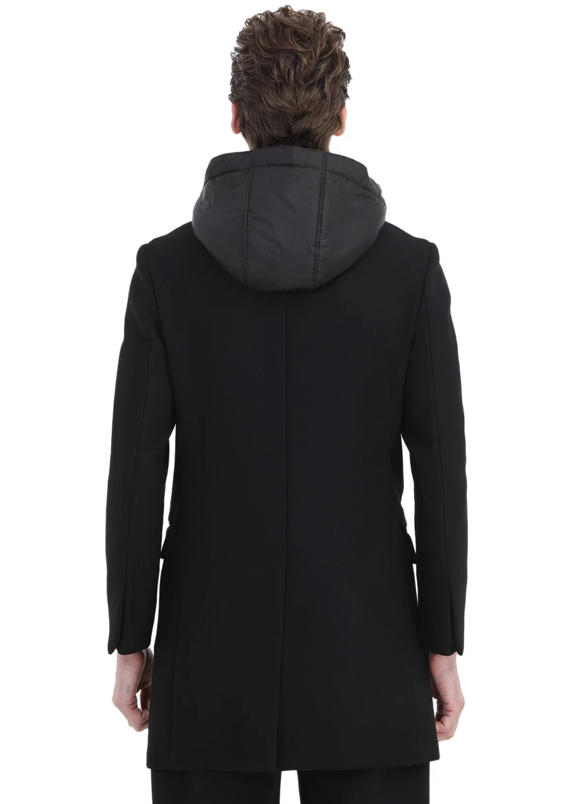 Black Regular Fit Butterfly Collar Casual Weaving Overcoat - 8