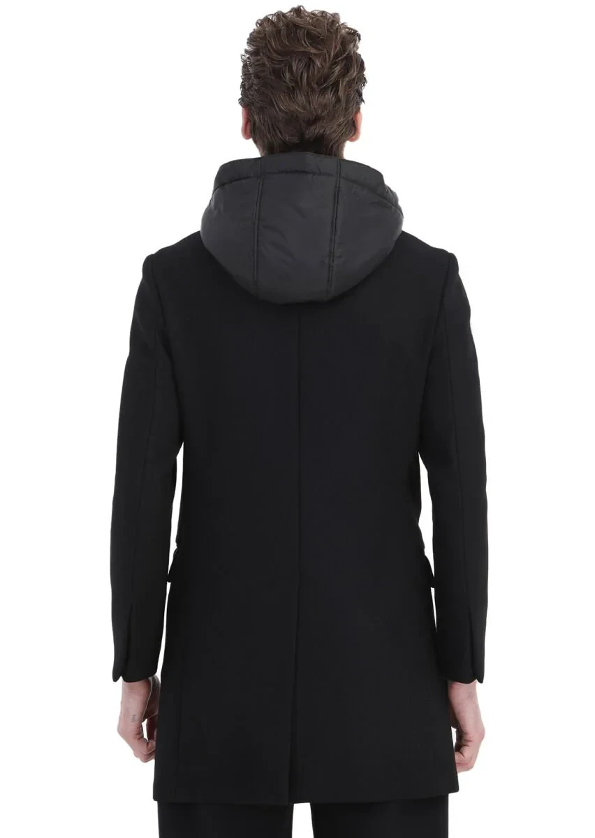 Black Regular Fit Butterfly Collar Casual Weaving Overcoat - 8
