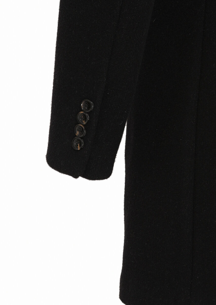 Black Regular Fit Butterfly Collar Classical Weaving Overcoat - 2