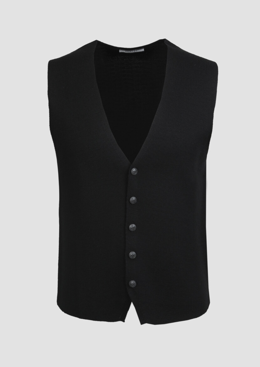Black Regular Fit Casual Knitting Knit Vest - 6