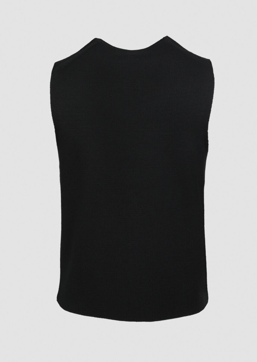 Black Regular Fit Casual Knitting Knit Vest - 7