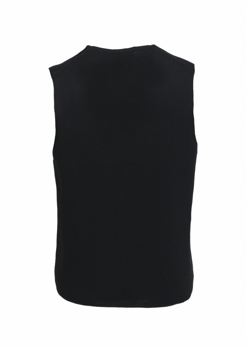 Black Regular Fit Casual Knitting Knit Vest - 3
