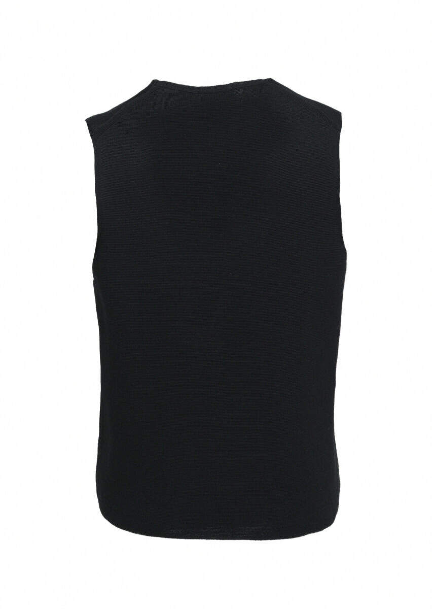 Black Regular Fit Casual Knitting Knit Vest - 3