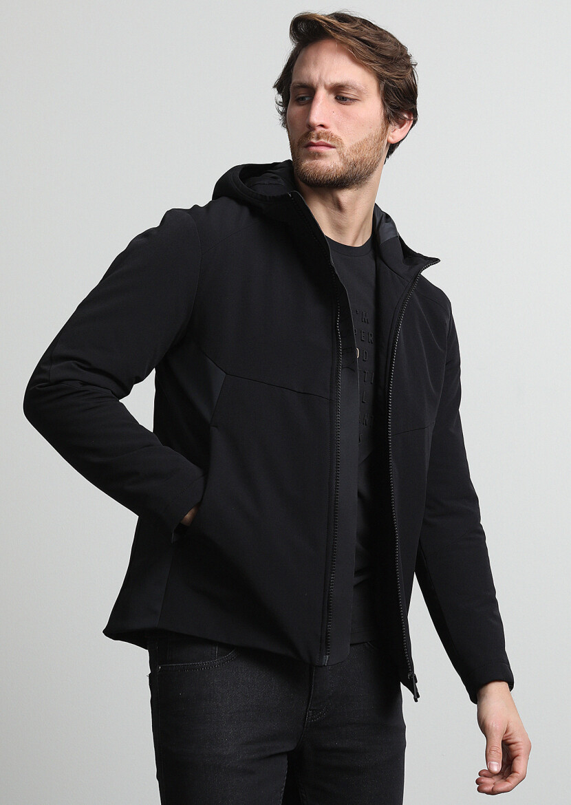 Black Regular Fit Casual Weaving Coat - 1