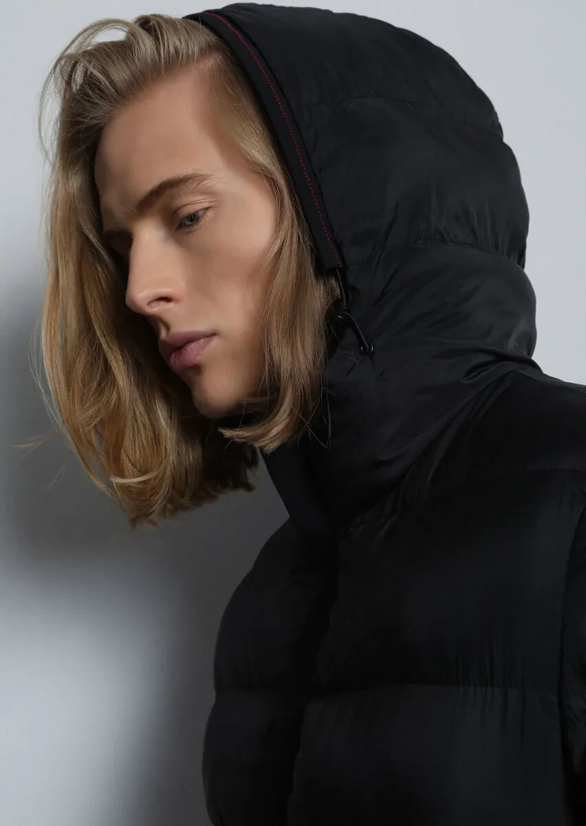 Black Regular Fit Casual Weaving Puffer Coat - 3