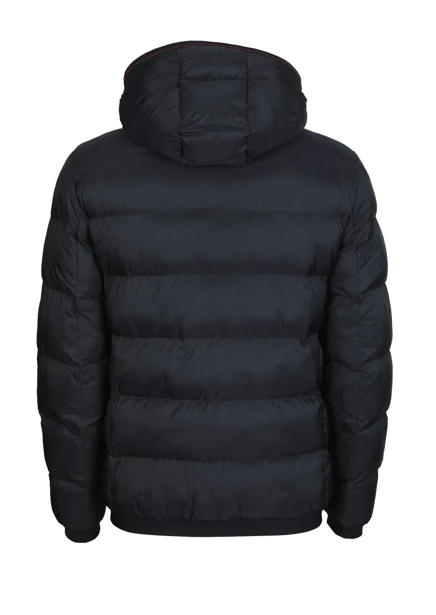 Black Regular Fit Casual Weaving Puffer Coat - 7