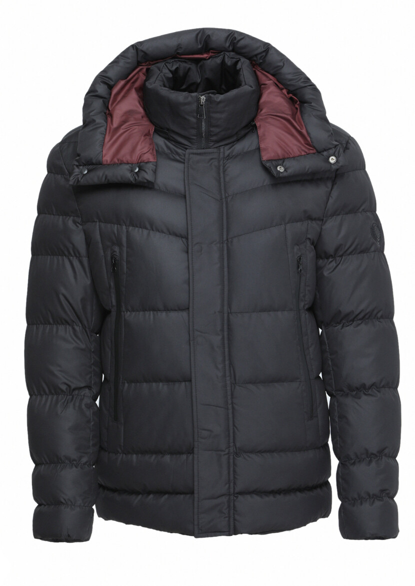 Black Regular Fit Casual Weaving Removable Hood Coat - 7