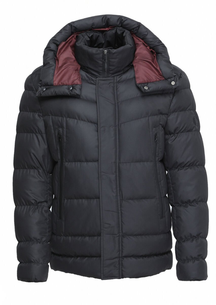 Black Regular Fit Casual Weaving Removable Hood Coat - 7