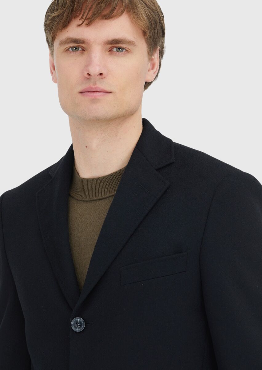 Black Regular Fit Classical Weaving Overcoat - 4