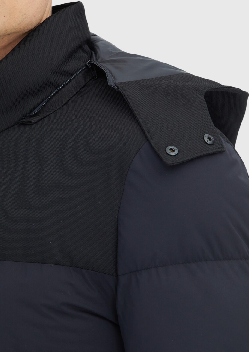 Black Regular Fit Classical Weaving Removable Hood Coat - 5