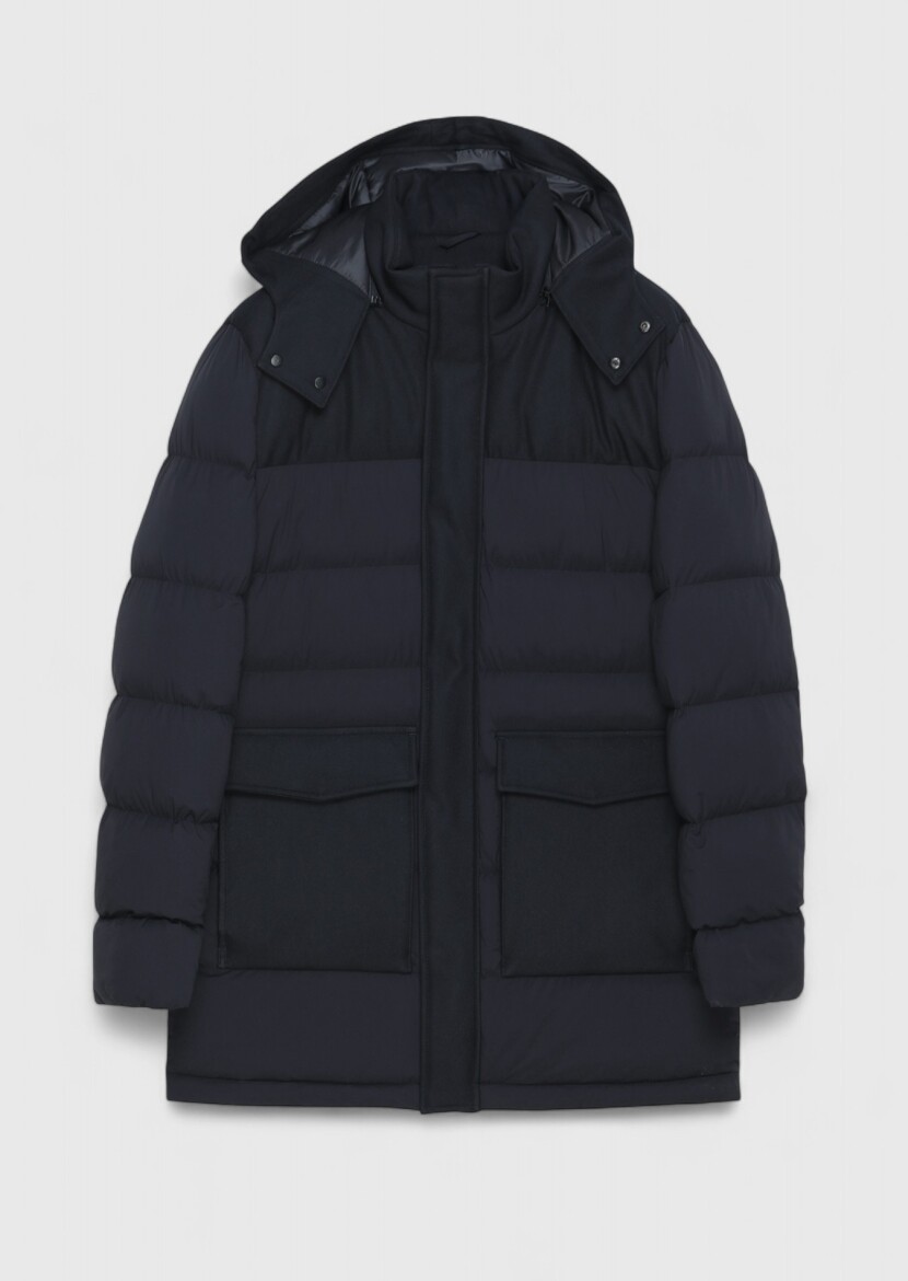 Black Regular Fit Classical Weaving Removable Hood Coat - 8