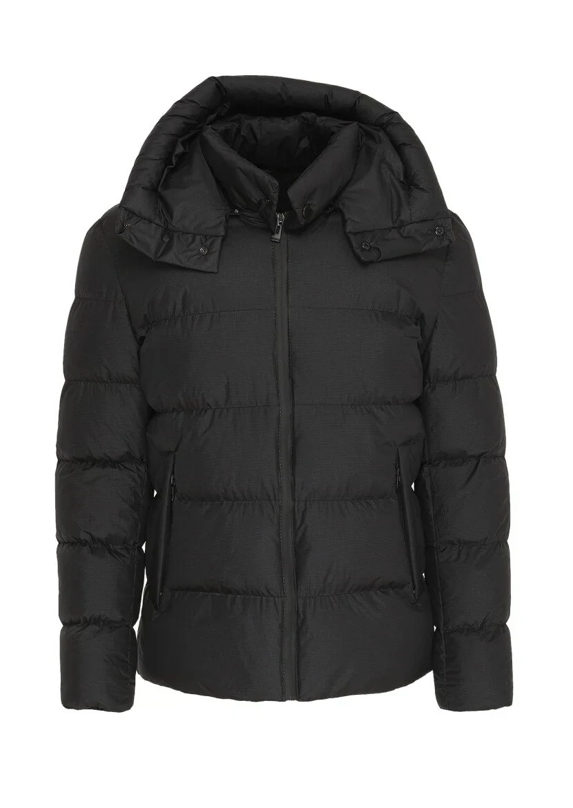 Black Regular Fit Hooded Casual Weaving Coat - 6