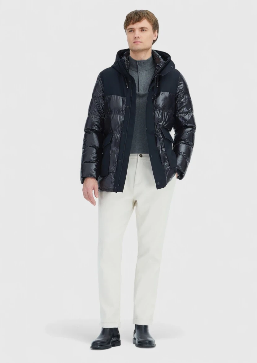 Black Regular Fit Hooded Casual Weaving Coat - 2