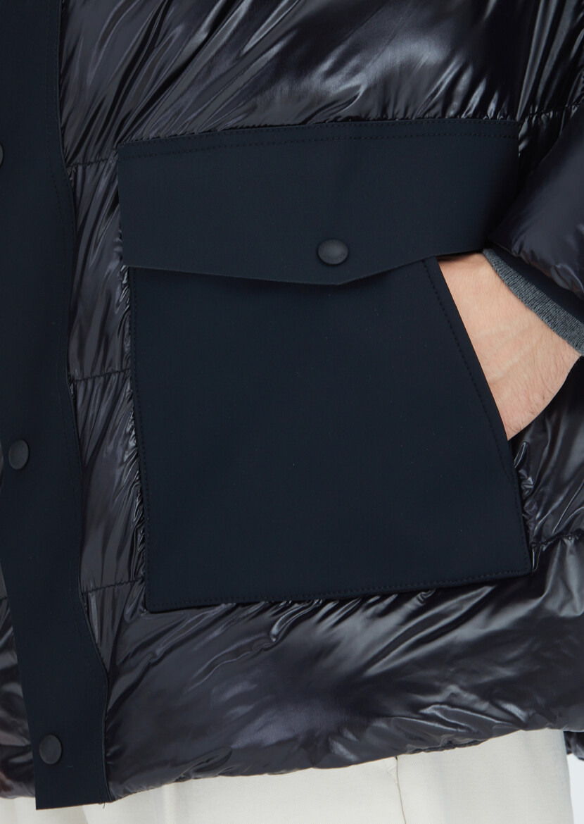 Black Regular Fit Hooded Casual Weaving Coat - 5