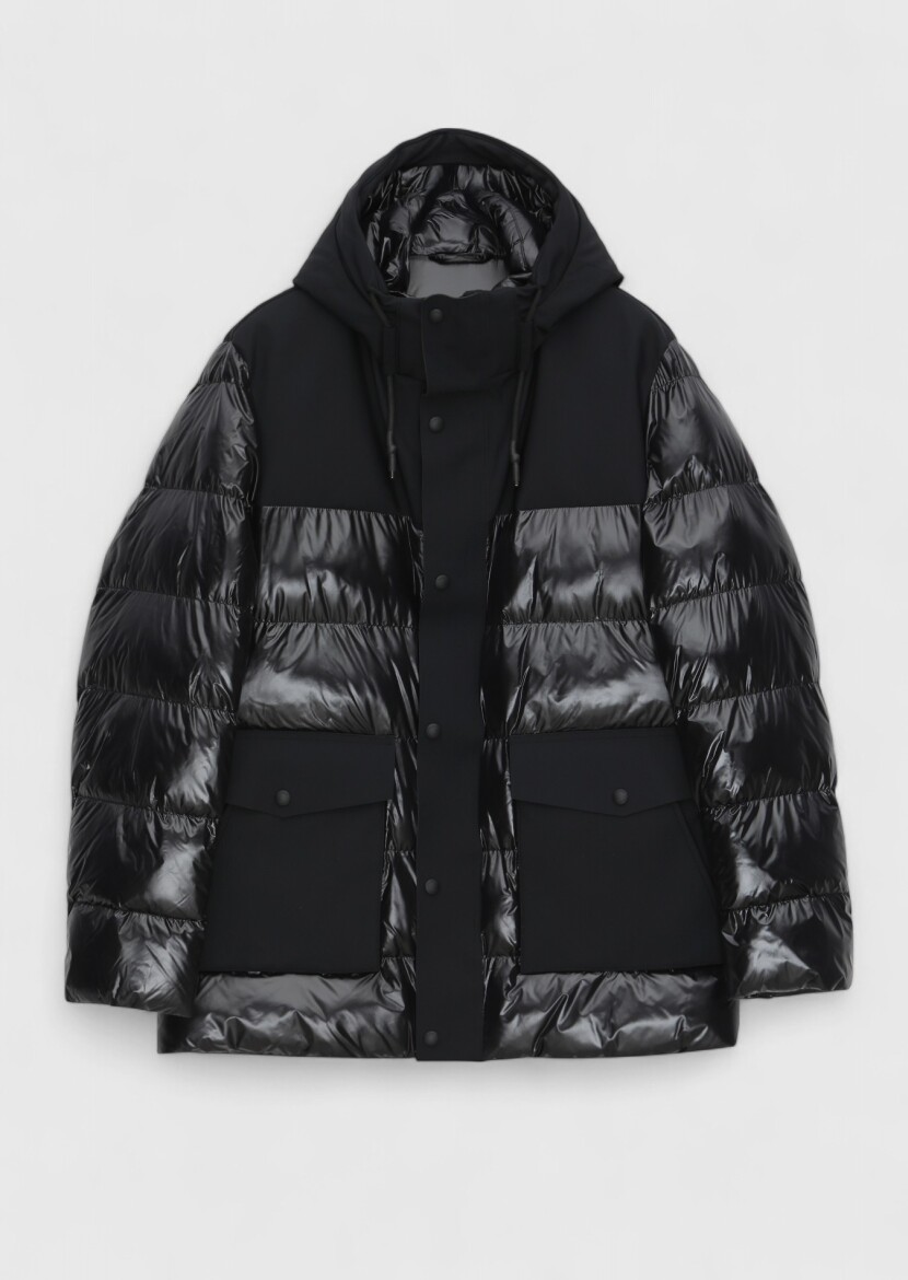 Black Regular Fit Hooded Casual Weaving Coat - 7