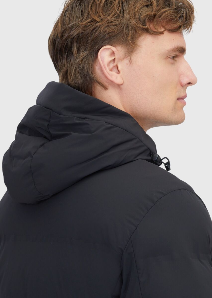 Black Regular Fit Hooded Casual Weaving Coat - 5