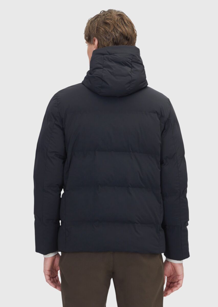 Black Regular Fit Hooded Casual Weaving Coat - 6