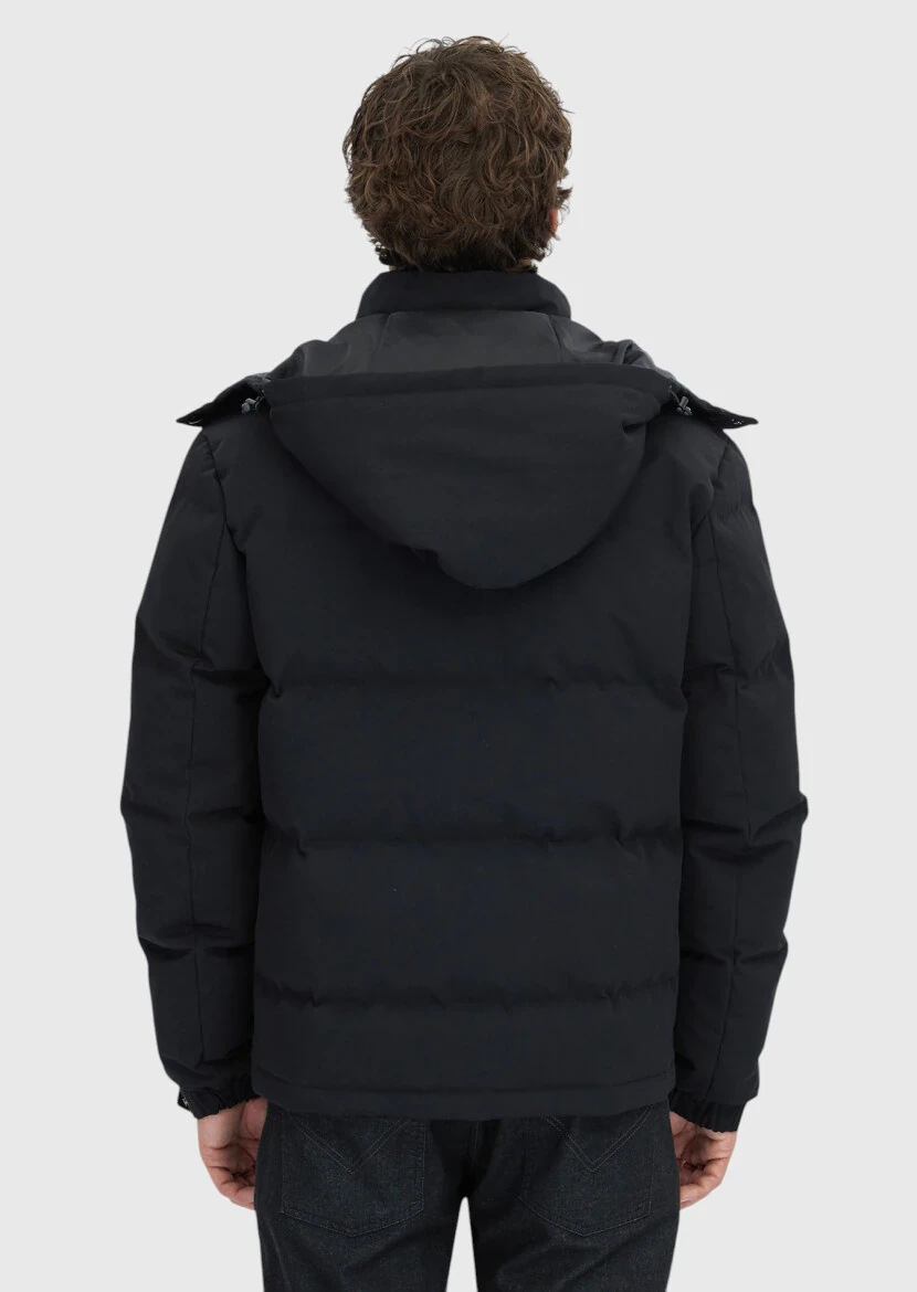 Black Regular Fit Hooded Casual Weaving Coat - 6