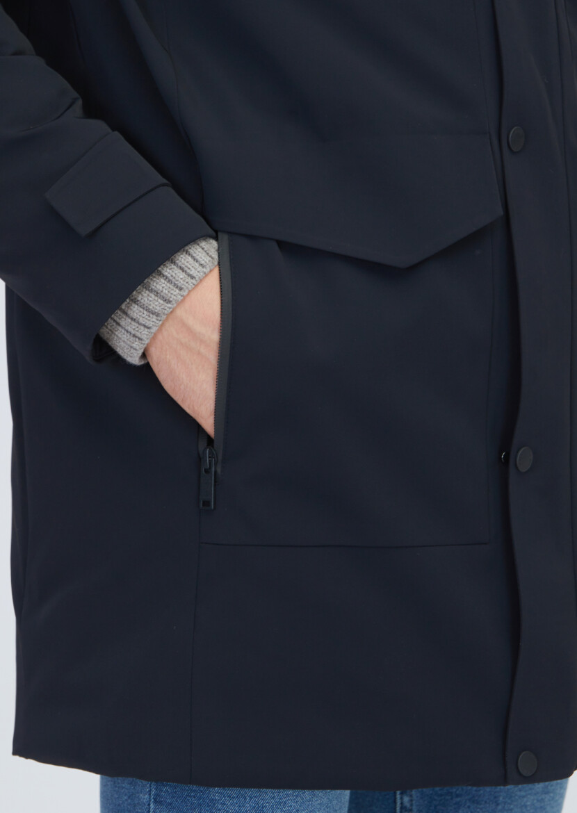 Black Regular Fit Hooded Casual Weaving Coat - 4